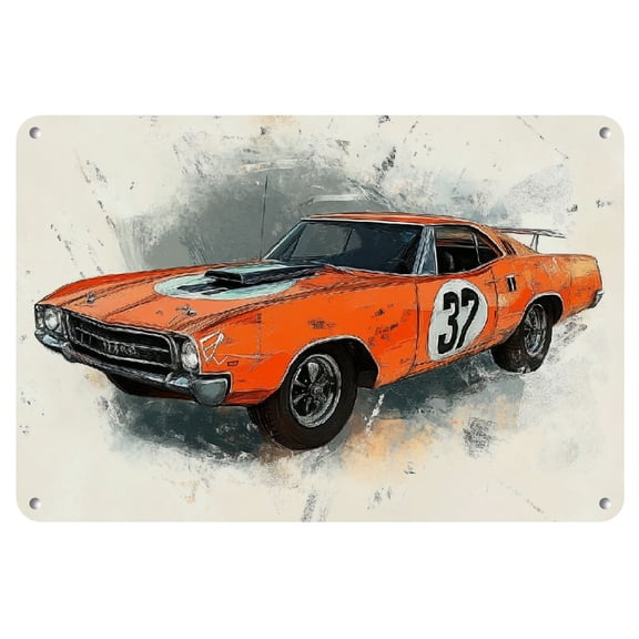 Vintage General Lee Classic Car Metal Wall Art Decor, Iconic Film Car Aluminum Sign with UV Protection and Pre-Drilled Holes - Fade Resistant HD Print, Laminated Edges for Indoor/Outdoor Display