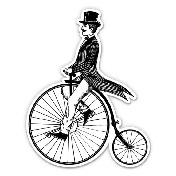 Vintage Gentlemen on a Bicycle - 8" Vinyl Sticker - For Car Laptop I-Pad - Waterproof Decal