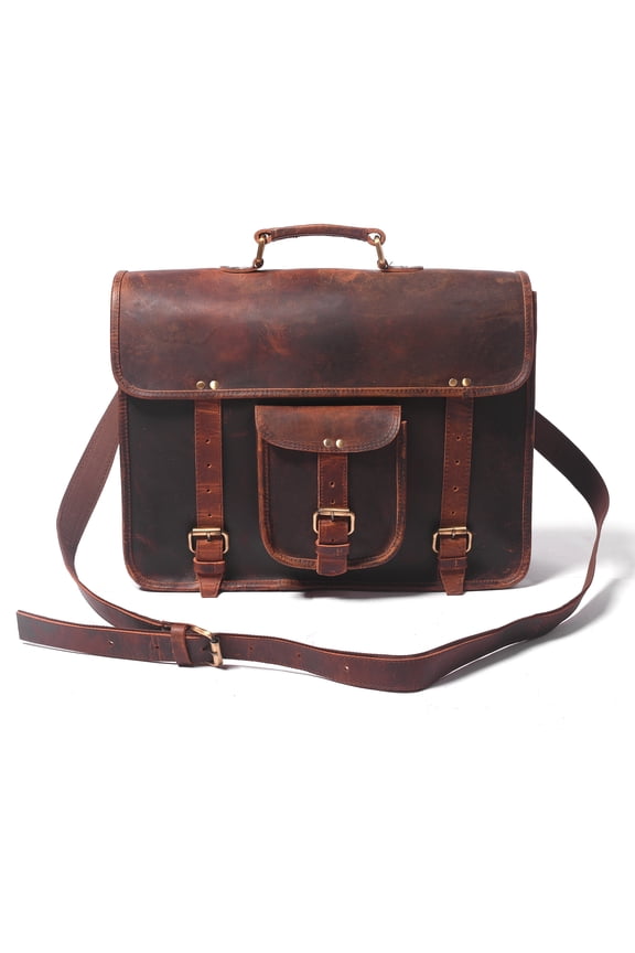 Vintage Genuine Leather Laptop Messenger Bag for Men & Women, Handmade Business Briefcase with Adjustable Shoulder Strap, Multi-Pocket Office Travel Satchel