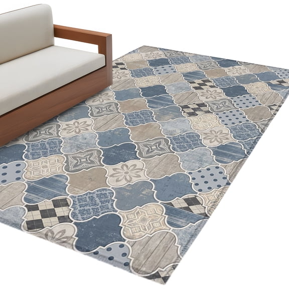 Vintage Geometric Art Area Rug 3x5 Washable Rug Non Slip Traditional Morocco Mediterranean Boho Large Area Rug Indoor Floor Carpet for Entryway Bedroom Kitchen Living Room Office Dining Room Nursery
