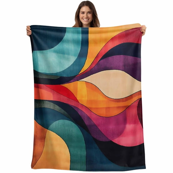 Vintage Geometric Blanket Soft Cozy Warm Throw Blanket for Couch, Plush Fuzzy Flannel Fleece Blankets for Sofa, Modern Minimalist Abstract Art Bed Blankets Lightweight Gifts for Women, 40"x50"