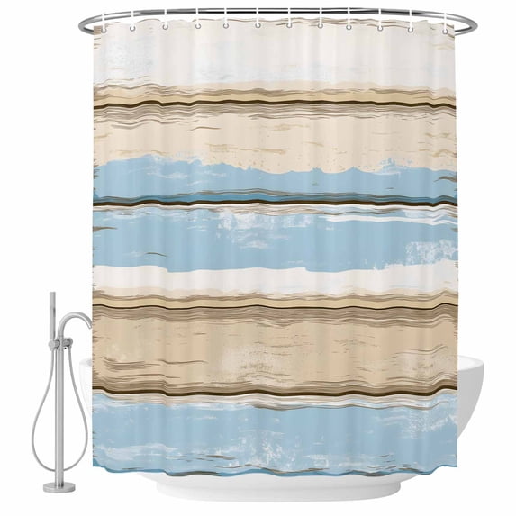 Vintage Geometric Blue Shower Curtain Set - Extra Long 72" x 96" Washable Bathtub Curtain with 12 Hooks, Abstract Country Shabby Wood Grain Waterproof Fabric Stall Shower Curtains for Bathroom Décor