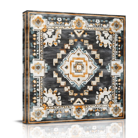 Vintage Geometric Canvas Wall Art for Living Room, Black Square Bohemian Gradient Poster Print Painting for Bedroom Office Home Decoration Wall Pictures Prepare To Hang 8"x8"