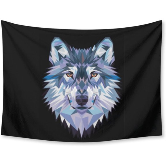 Vintage Geometric Cool Colorful Wolf Tapestry for Bedroom Wall Hanging Decor for Dorm Living Room College, 30" X 40" Indoor Outdoor