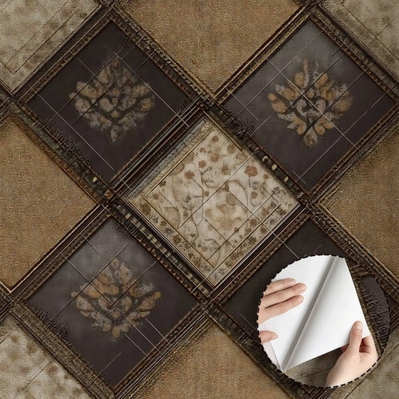 Vintage Geometric Damask Wallpaper, Antique Floral Pattern Peel and Stick Waterproof Wall Decoration for Living Room Bedroom Kitchen Cabinet Rental Property Home Decor, 17.7 * 118 in
