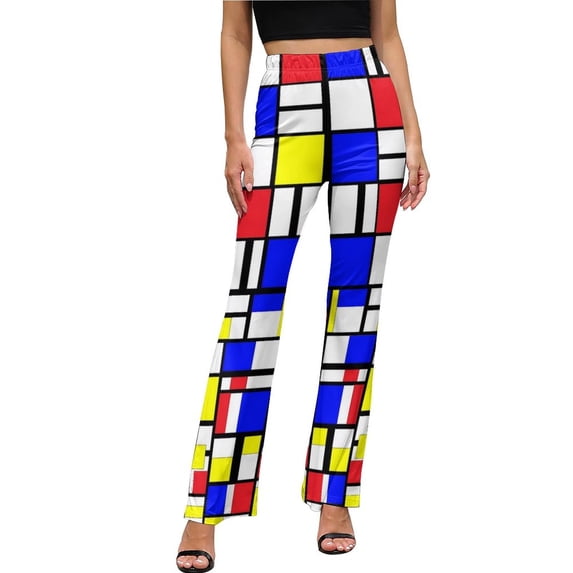 Vintage Geometric De Stijl Pants Mondrian Minimalist Casual Flared Trousers Spring Ladies Design Streetwear Slim Pants