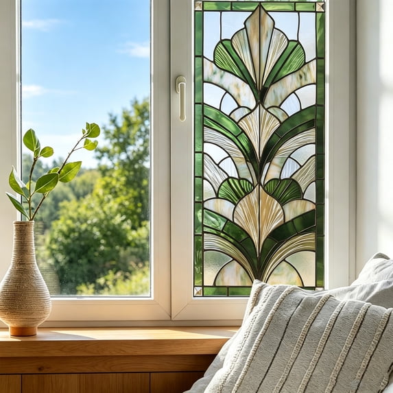 Vintage Geometric Glass Window Privacy Film, Glass Window Film for Bathroom & Front Door, Static Cling Decorative Window Stickers Day and Night Privacy Sun Heat Blocking,17.7"x39.4"