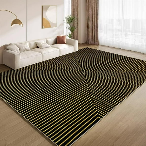 Vintage Geometric Lines Area Rugs, Black Gold Farmhouse Carpet, Washable Non Slip Low Pile Soft Rug for Living Room Bedroom Apartment Decor Mat 2x3ft