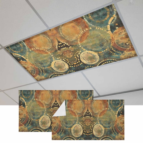 Vintage Geometric Magnetic Fluorescent Light Covers for Ceiling Lights 2 x 4 Feet, Watercolor Abstract Art Office Classroom Kitchen Drop Ceiling Light Covers Lighting Filters Shade Panel 2 Packs