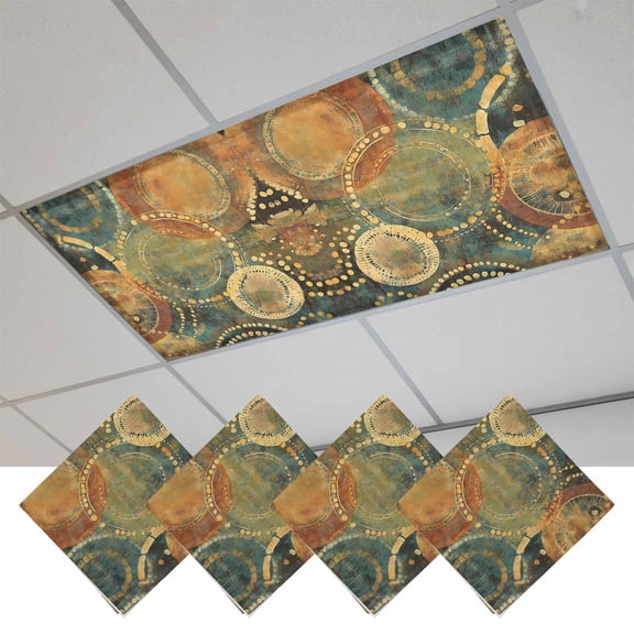 Vintage Geometric Magnetic Fluorescent Light Covers for Ceiling Lights 2 x 4 Feet, Watercolor Abstract Art Office Classroom Kitchen Drop Ceiling Light Covers Lighting Filters Shade Panel 4 Packs