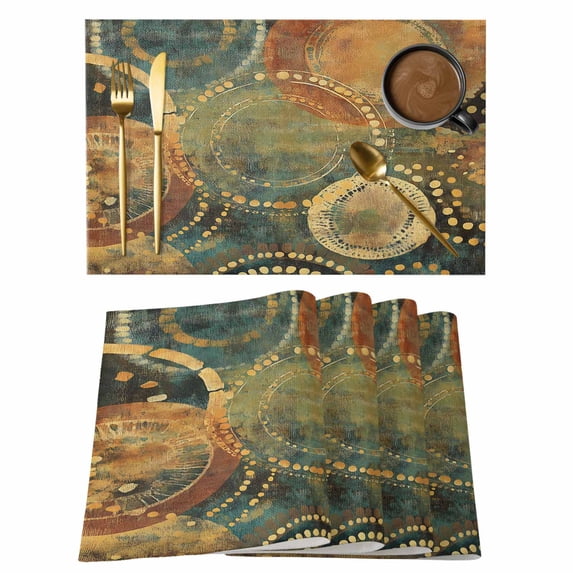 Vintage Geometric Placemats Set of 4, Watercolor Abstract Art Flower Texture Farmhouse Non-Slip Place Mats Washable Table Mats for Kitchen Dining Table Decorations Indoor/Outdoor