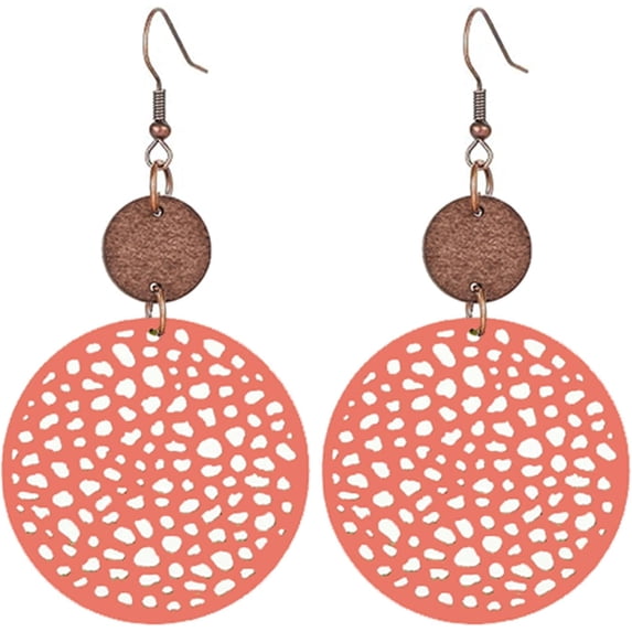 Vintage Geometric Round Earrings Wooden Earrings Handmade Natural Wooden Hollow Out Circle Earrings Bohemian Lightweight Statement Western Earrings for Women