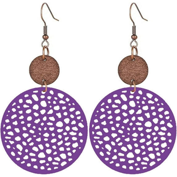Vintage Geometric Round Earrings Wooden Earrings Handmade Natural Wooden Hollow Out Circle Earrings Bohemian Lightweight Statement Western Earrings for Women