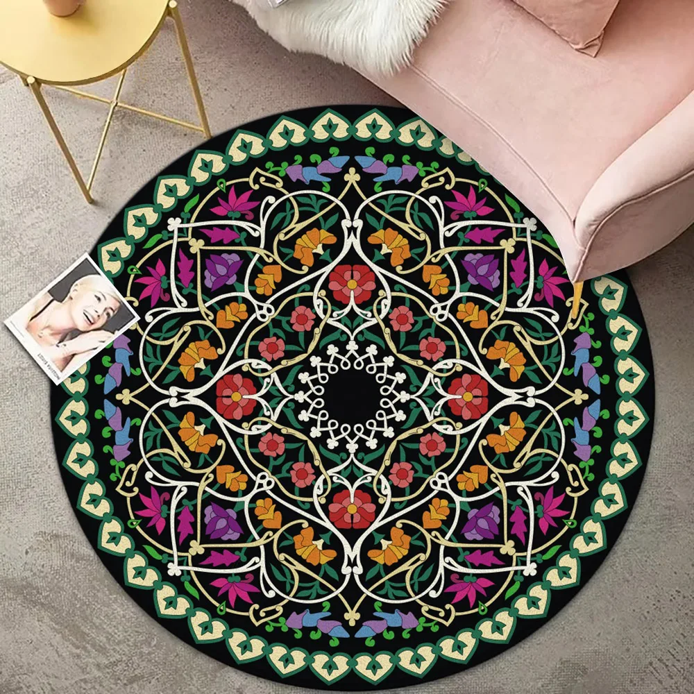 Vintage Geometric Round Rug Living Room Bohemian Mandala Ethnic Floral ...