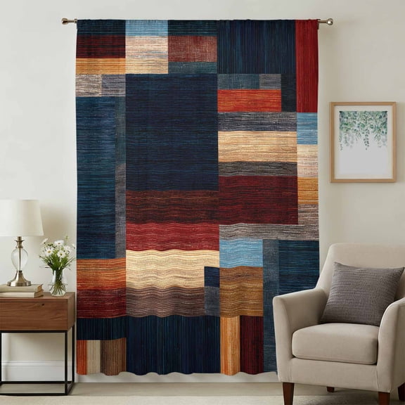 Vintage Geometric Sheer Curtains 108 Inches Extra Long for Living Room, Modern Abstract Art Light Filtering Privacy Drapes, Breathable Semi Sheer Window Treatment for Floor to Ceiling Window Bedroom