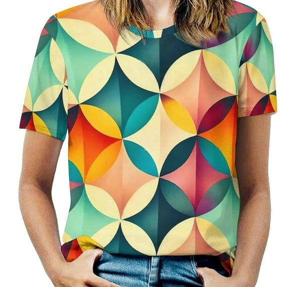 Vintage Geometric T Shirt O Neck Black Gold Abstract Big Size T-Shirts Short Sleeve Street Style Tees Woman Beach Custom