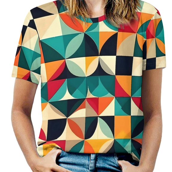 Vintage Geometric T Shirt O Neck Black Gold Abstract Big Size T-Shirts Short Sleeve Street Style Tees Woman Beach Custom