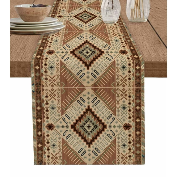 Vintage Geometric Table Runner Cotton Linen 36 Inch Holiday Dresser Scarves, Southwest Ethnic Modern Tablerunner for Kitchen Coffee Dining Bedroom Home Living Room Dinner Scarf Décor 13''x36''