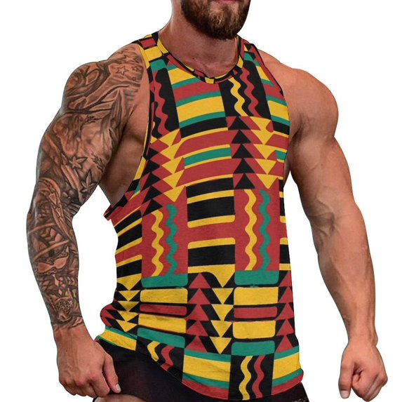 Vintage Geometric Tank Top Men Patchwork Print Cool Tops Summer Gym Custom Sleeveless Shir