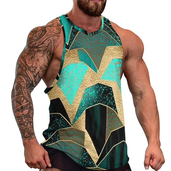 Vintage Geometric Tank Top Men Patchwork Print Cool Tops Summer Gym Custom Sleeveless Shir