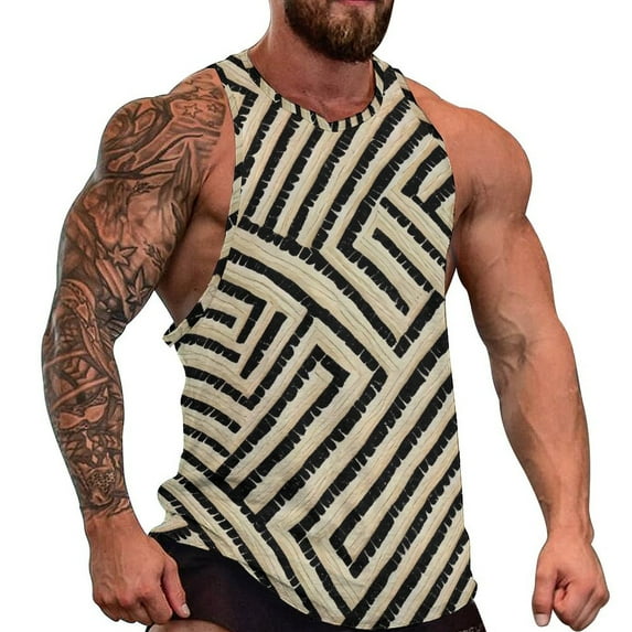 Vintage Geometric Tank Top Men Patchwork Print Cool Tops Summer Gym Custom Sleeveless Shir