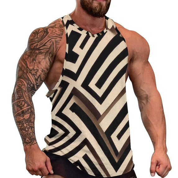 Vintage Geometric Tank Top Men Patchwork Print Cool Tops Summer Gym Custom Sleeveless Shir