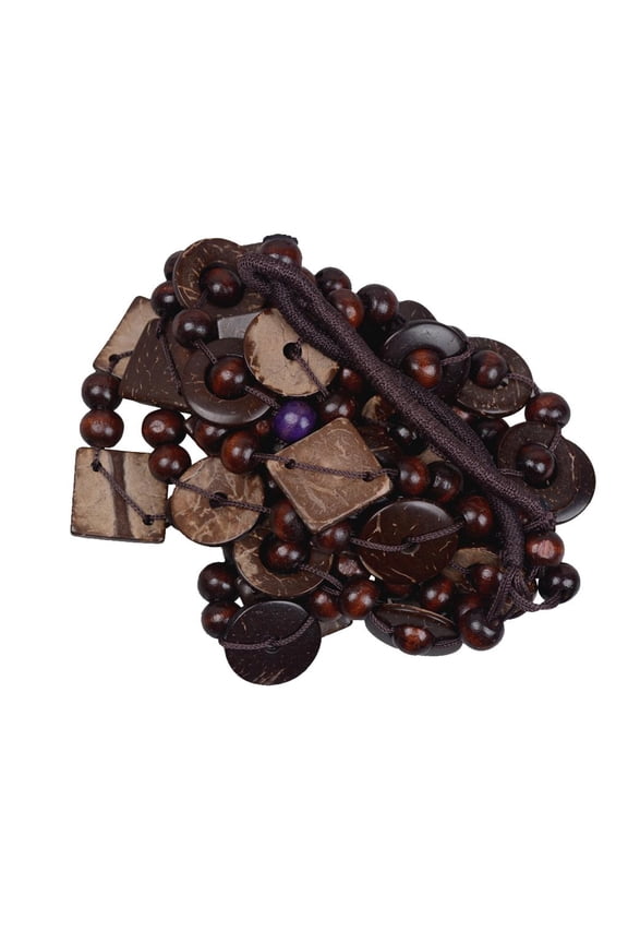 Vintage Geometric Wood Beads Pendant Necklace, Ethnic Wooden Pendant Long Chain