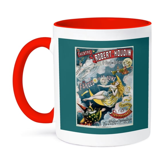 3dRose, Vintage George Melies French Magician Advertising Poster, 15oz Two-Tone Red Mug