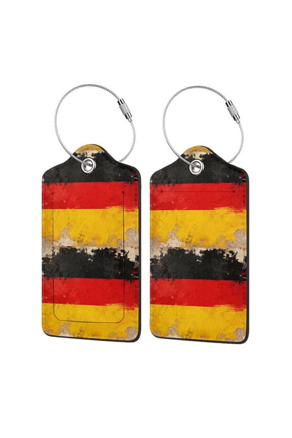 Vintage German Flag Leather Luggage Tag with Name Card PU Baggage Tags for Women Men Travel 1 PCS