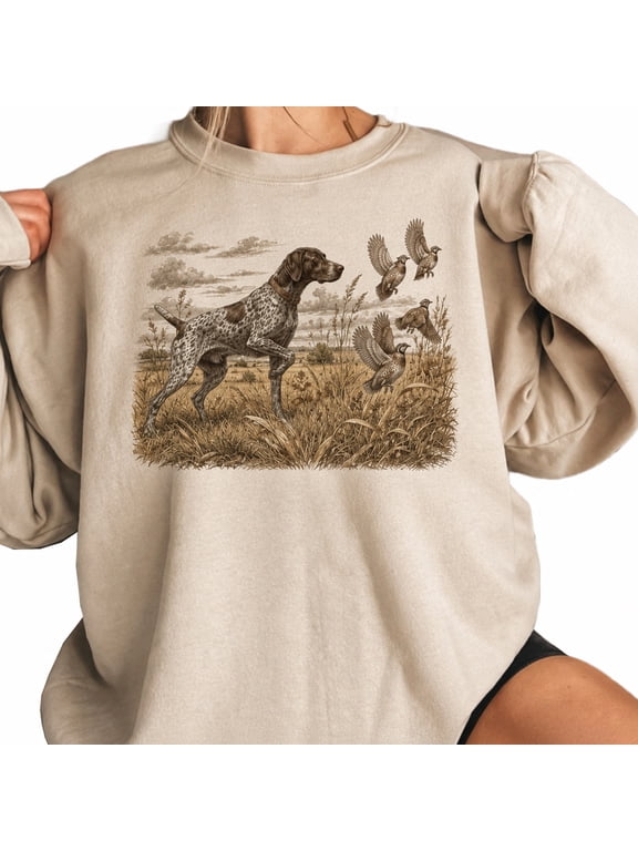 Vintage German Shorthaired Pointer Sweatshirt for Men and Women, Quail Hunting Dog Graphic Crewneck, Sizes S-3XL