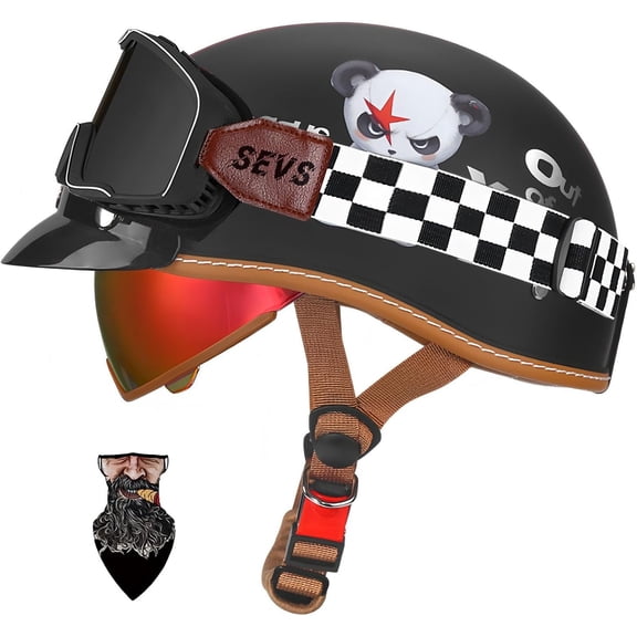 Vintage German-Style Motorcycle Half Helmet ECE Certified - ABS Shell Retractable Visor Removable Peak Breathable Suede Lining for Men Women Cruiser Scooter