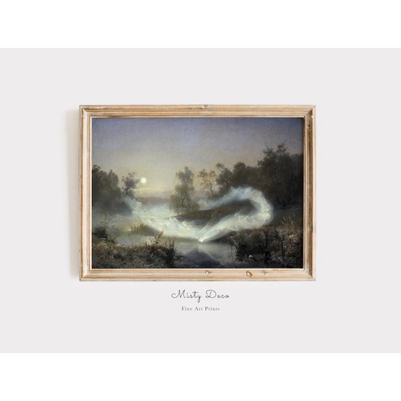 Vintage Ghost Elves Dancing in Meadow Folk Art Home Decor, UNFRAMED Size 16x16