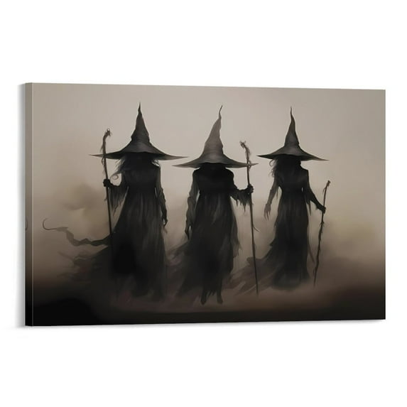 Gothic Witchy Halloween Wall Art Canvas Print Vintage Three Witches Halloween Wall Decor Painting Spooky Witch Art Poster Moody Dark Academia Picture Creepy Haunting Decorations