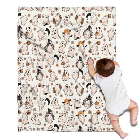 Vintage Ghost Halloween Pattern Blanket,Comfortable Soft Flannel Throw Blanket,All Season,Warm Lightweight Blankets for Sofa Bed Couch Living Room Chair,30"x40"