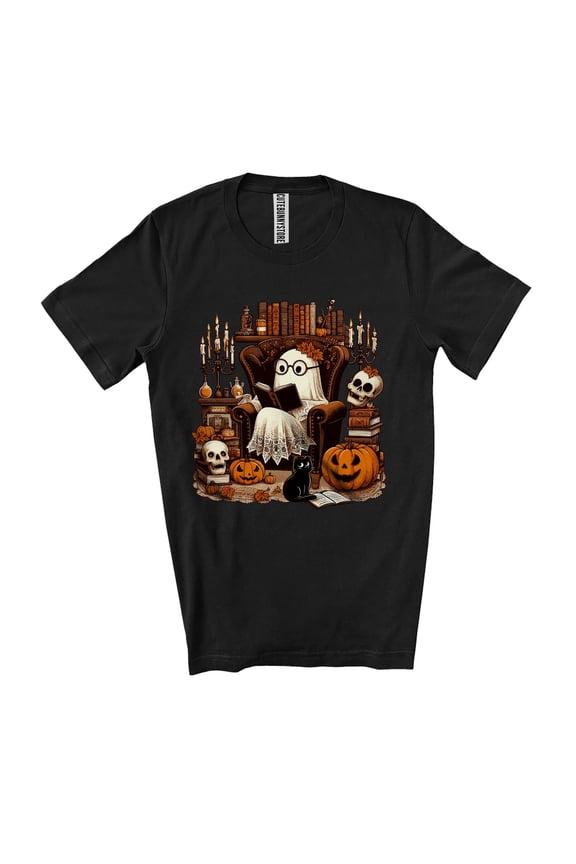 Vintage Ghost Reading Books; Lovely Halloween Boo Book Nerd; Librarian Teacher Unisex T-Shirt
