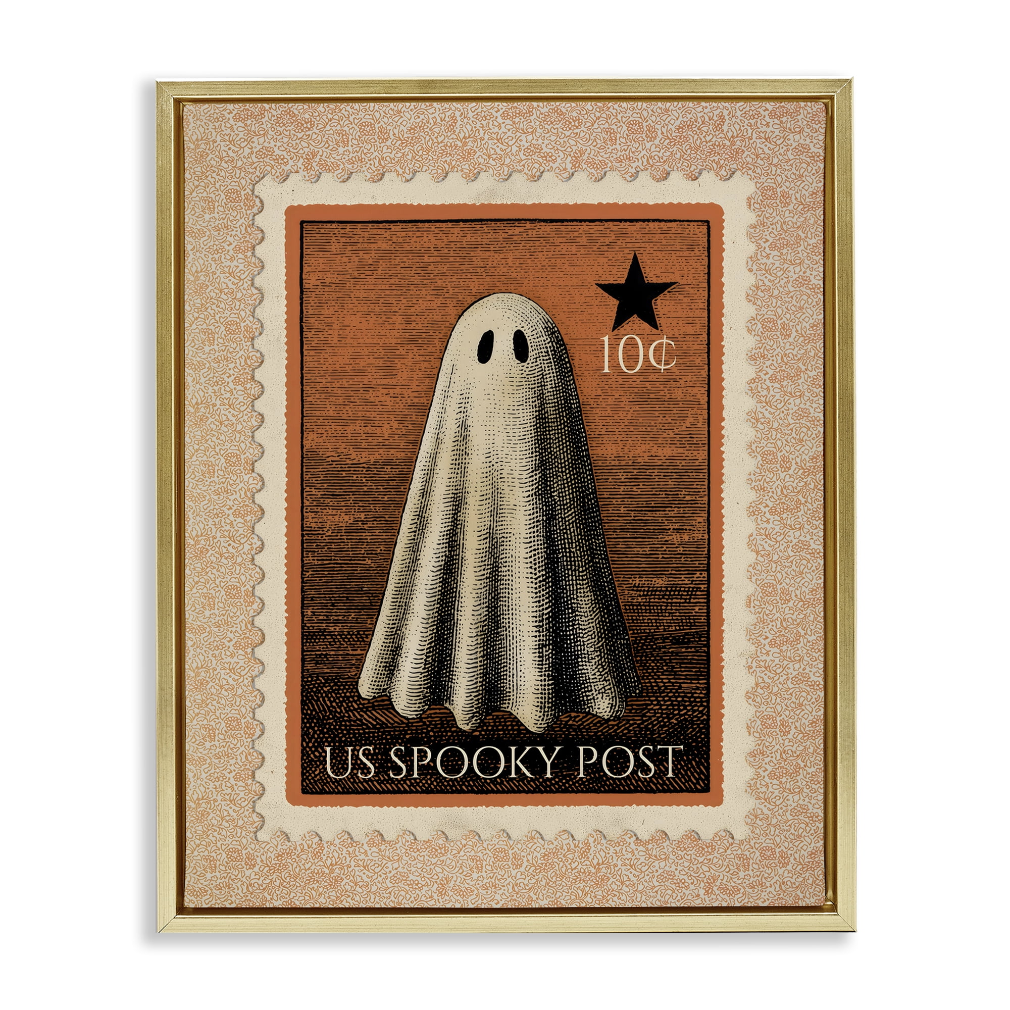Vintage Ghost Stamp Gold Framed Floater Canvas Wall Art, design by Arlington Prints