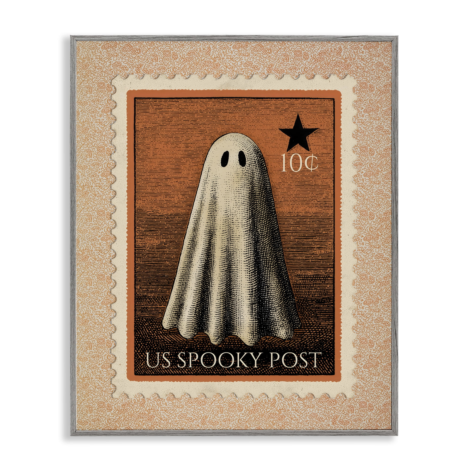 Vintage Ghost Stamp Gray Framed Giclee Art, design by Arlington Prints