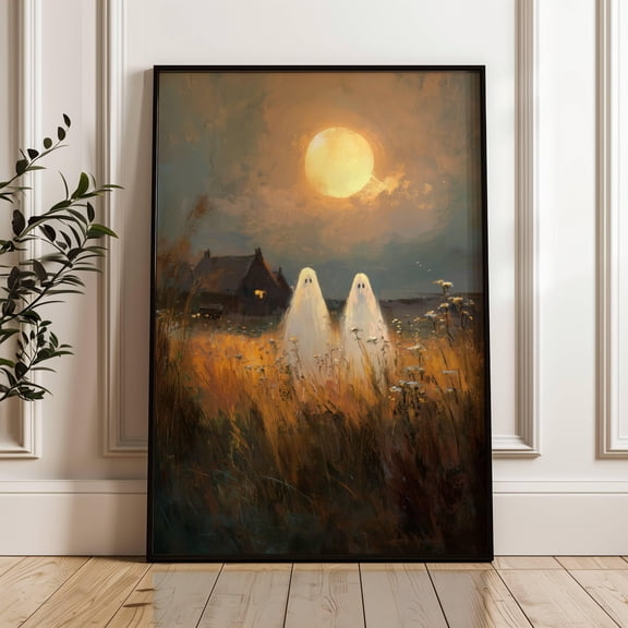 Vintage Ghosts Under The Harvest Moon | Cute Ghost | Decor | Spooky Wall Decor UNFRAMED Poster, Wall Art for Decor, Present, 8x12