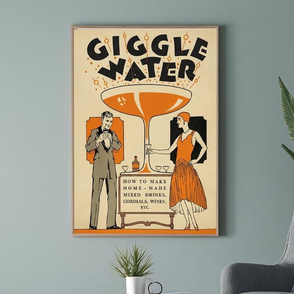 Vintage "Giggle Water" Art Decor Poster, 1920S Prohibition Era Bar Decor, Flapper Couple Cocktail Illustration Li-T10-164 UNFRAMED Poster, Wall Art for Decor, Present, 8x12