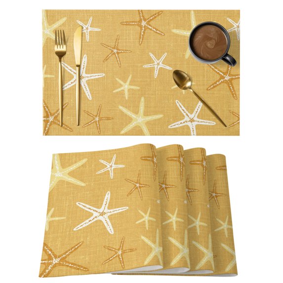 Vintage Ginger Yellow Starfish Placemats Set of 4 Summer Coastal Beach Marine Place Mats Indoor Wipeable Table Mats Washable Cloth Dining Table Placemats for Kitchen Holiday Party Decor 13x19 Inch