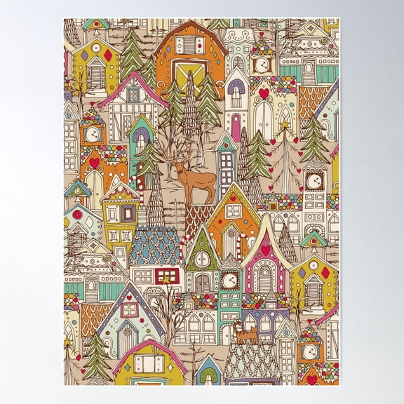Vintage Gingerbread Town Poster Wall Art, Modern Wall Decor For Living Room Bedroom, 8x12 UNFRAMED