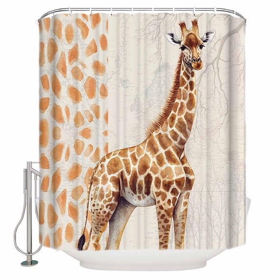 Vintage Giraffe Bathroom Shower Curtains with 12 Hooks Polyester Waterproof Shower Curtain for Stalls and Bathtubs Modern Art Animal Watercolor Decorative Bathroom Privacy Curtain 72x84 Inches