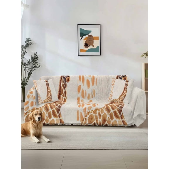 Vintage Giraffe Couch Cover, Modern Art Animal Watercolor Sofa Cover Blanket for 1 Seat Cushion,Sectional Sofa Slipcover Furniture Protector for Living Room Bedroom 71''x91''