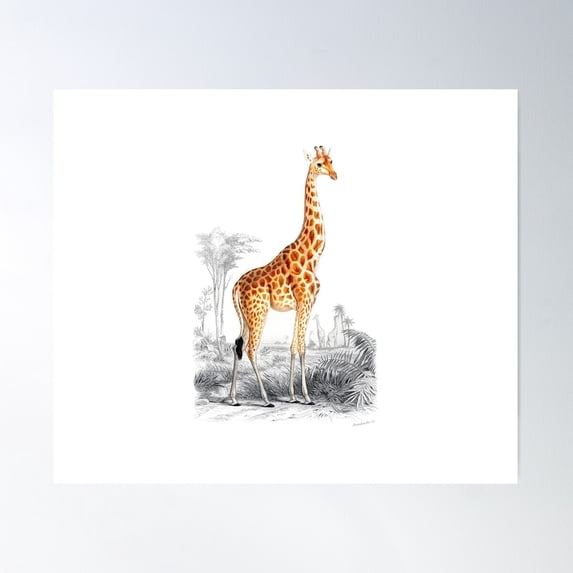 Vintage Giraffe Illustration - Cool Retro Design Poster Wall Art, Modern Wall Decor For Living Room Bedroom, 8x12 UNFRAMED