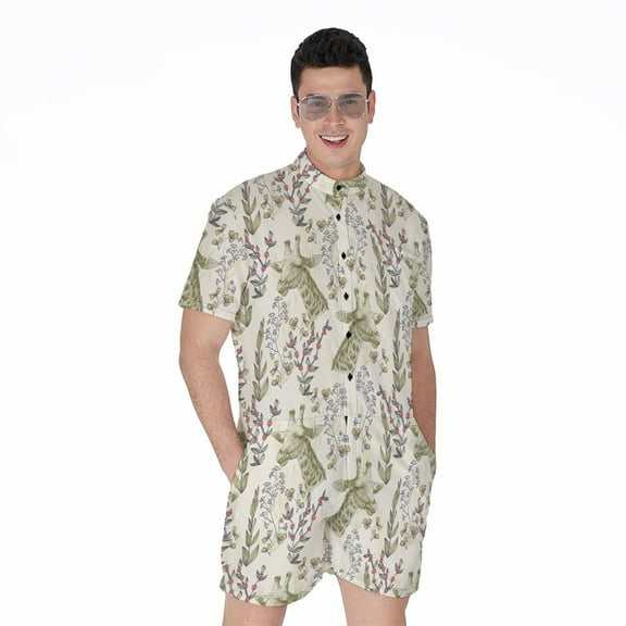 Vintage Giraffe Short Sleeve Men'S Rompers Casual Summer Jumpsuits Outfit