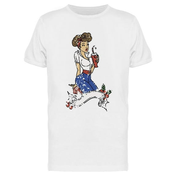 Vintage Girl Drinking A Milkshake T-Shirt Men -Image by Shutterstock, Male x-Large