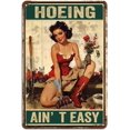 thumbnail image 1 of Vintage Girl Hoeing Ain't Easy Aluminium Metal Tin Sign 16x12 Inch Tin Poster Wall are Decor New, 1 of 3