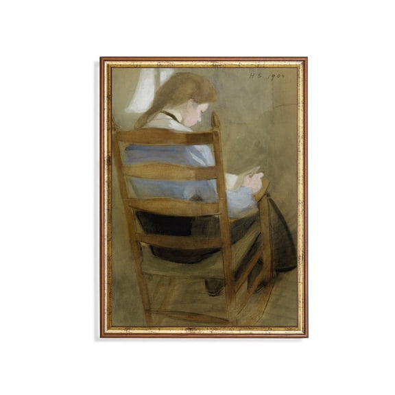 Vintage Girl Reading Art Print Poster 1904 Pastel Portrait, Size 12x18 UNFFRAMED F03.1.7l1294