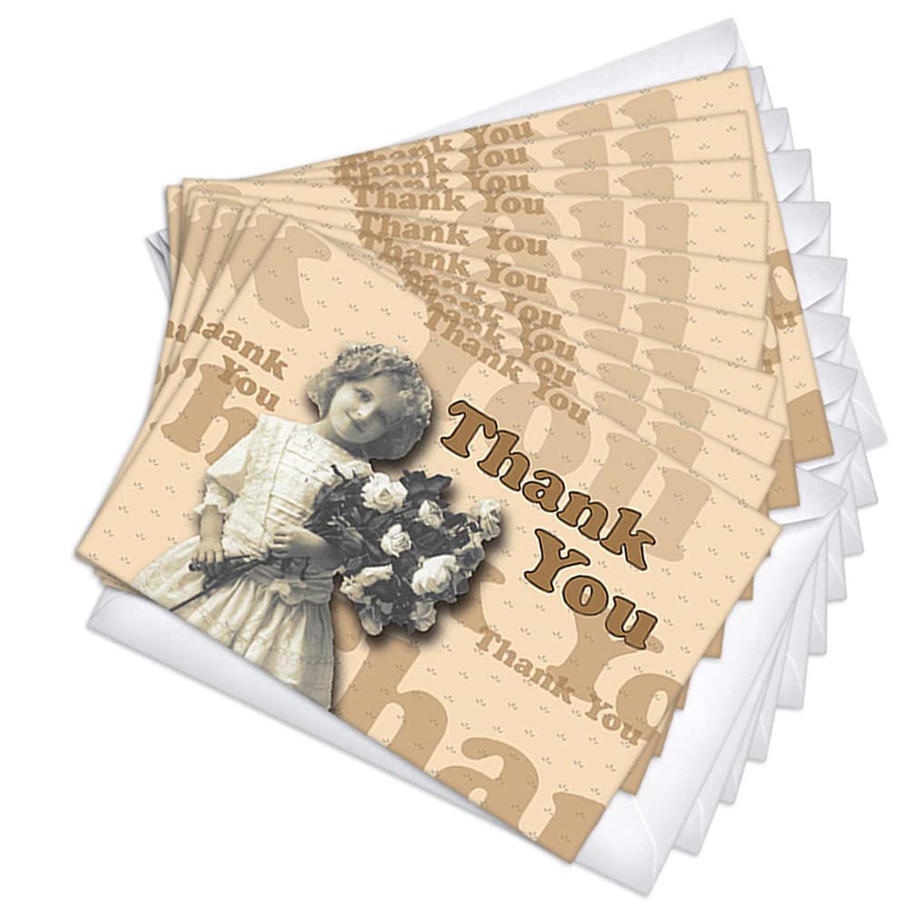 Vintage Girl & Roses Thank You Blank Note Greeting Cards | 20 Pack Bulk Set (4X6)