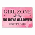 thumbnail image 1 of [Vintage Girl Zone] Retro Pink Metal Sign _Girl Zone_ - No Boys Allowed (Except Dad) _ 12x8 Inches, Durable Tinplate, Ideal for Home, Office, or Dorm Decor, Girls' Room Decor, Vintage Metal Sign, Bol, 1 of 5